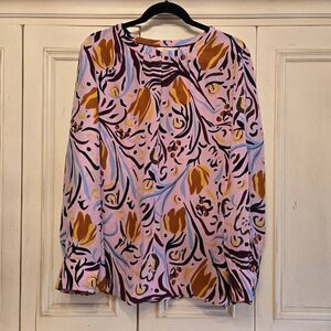Boden Silk Blouse Pink Print 16